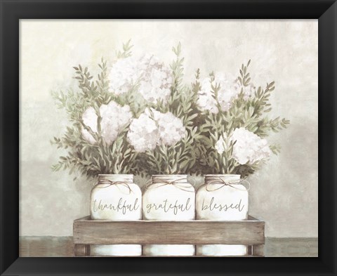 Framed White Flower Jars Print