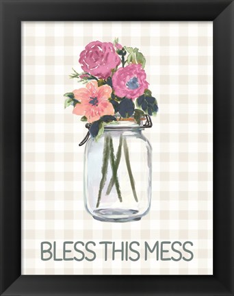 Framed Bless This Mess Flowers Print