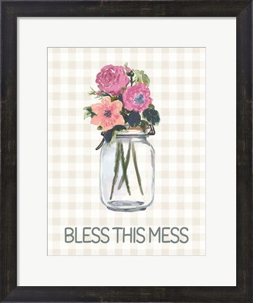 Framed Bless This Mess Flowers Print