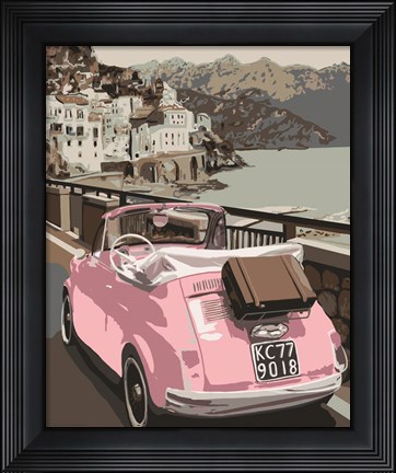 Framed Pink Bug in Europe Print