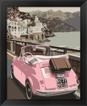 Framed Pink Bug in Europe Print