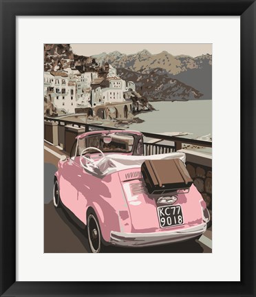 Framed Pink Bug in Europe Print