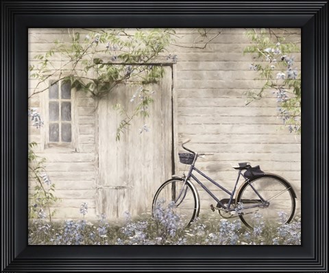 Framed Blue Bike at Barn Print