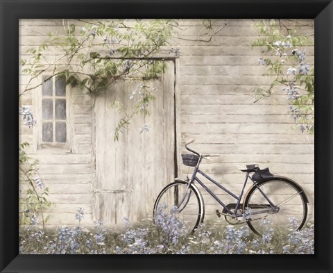 Framed Blue Bike at Barn Print