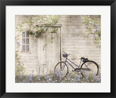 Framed Blue Bike at Barn Print