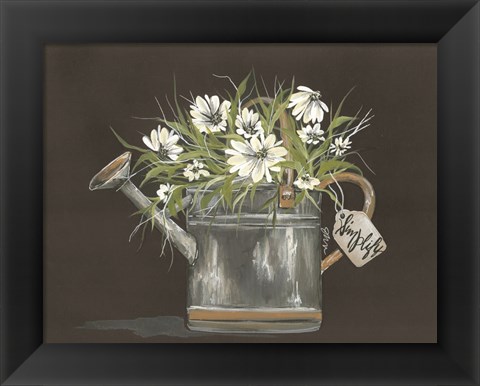 Framed Watering Can Daisy Print