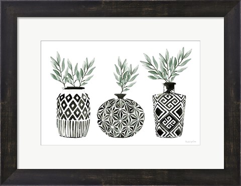 Framed Geometric Vases I Green Print