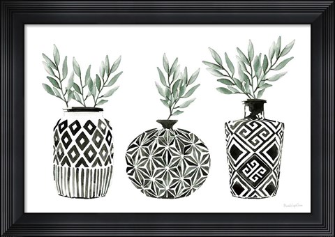 Framed Geometric Vases I Green Print