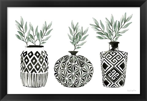 Framed Geometric Vases I Green Print