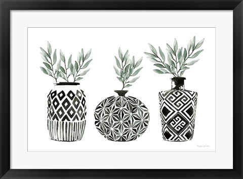 Framed Geometric Vases I Green Print