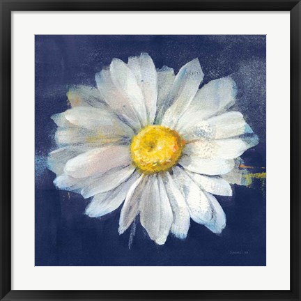 Framed Boldest Bloom II Dark Blue Print