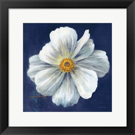 Framed Boldest Bloom I Dark Blue Print