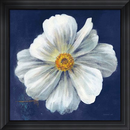 Framed Boldest Bloom I Dark Blue Print