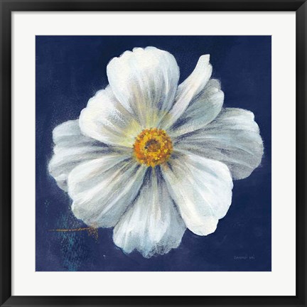 Framed Boldest Bloom I Dark Blue Print