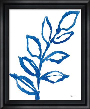 Framed Leafy Blue I Print
