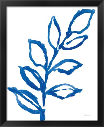 Framed Leafy Blue I Print