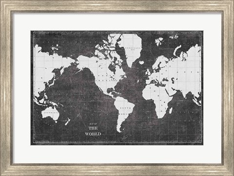 Framed Blueprint World Map Print