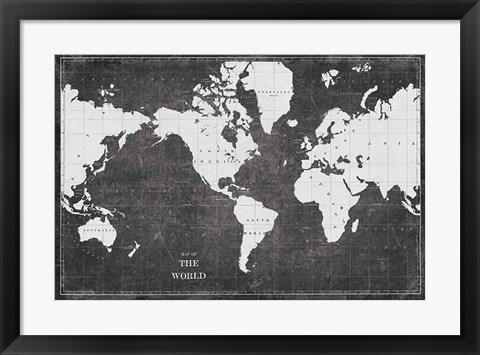 Framed Blueprint World Map Print