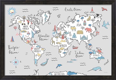 Framed World Map Pastel Print