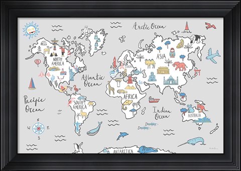 Framed World Map Pastel Print