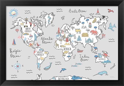 Framed World Map Pastel Print