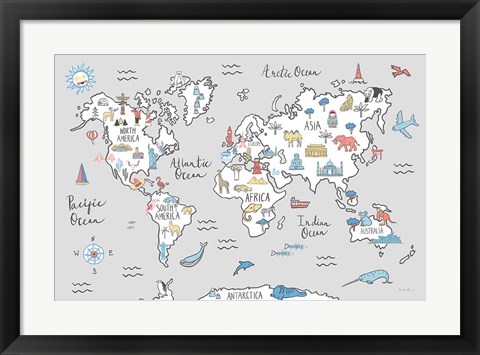 Framed World Map Pastel Print