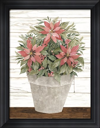 Framed Pot of Poinsettias Print