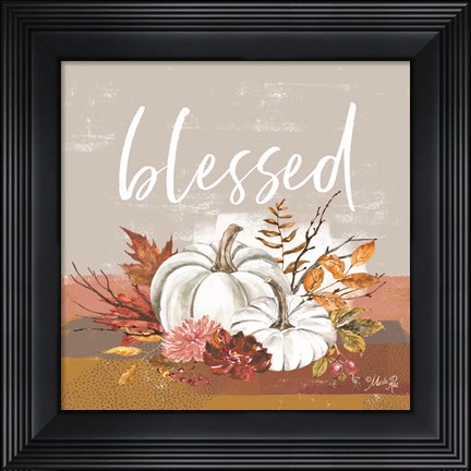 Framed Blessed Pumpkin and Fall Flowers Print