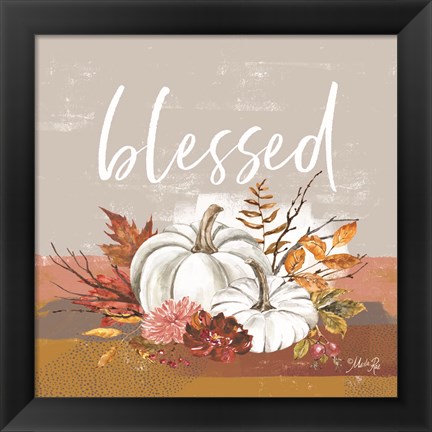 Framed Blessed Pumpkin and Fall Flowers Print