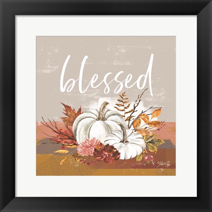 Framed Blessed Pumpkin and Fall Flowers Print