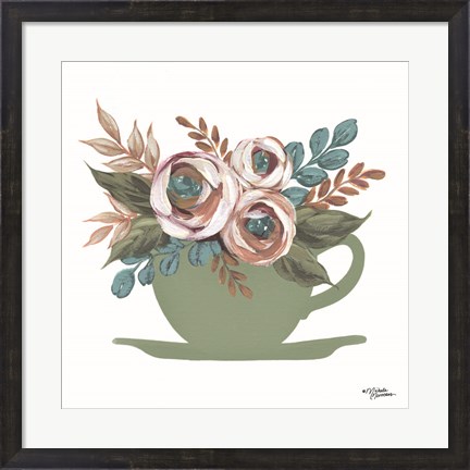 Framed Floral Coffee Cup Print