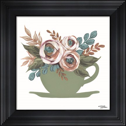 Framed Floral Coffee Cup Print