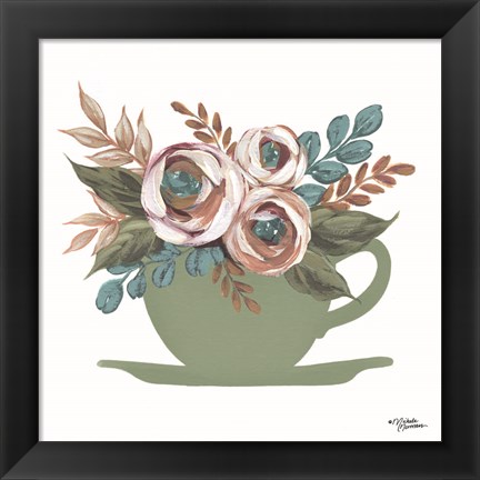 Framed Floral Coffee Cup Print