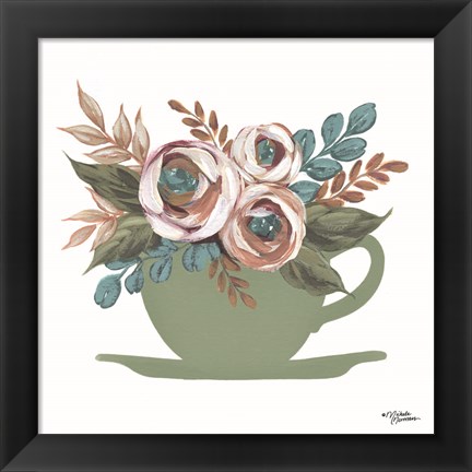 Framed Floral Coffee Cup Print