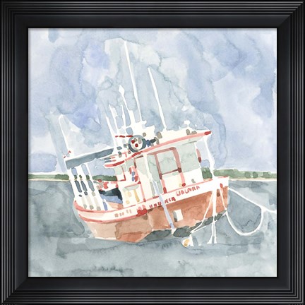 Framed Bright Fishing Boat I Print