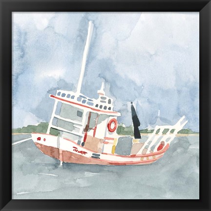 Framed Bright Fishing Boat II Print