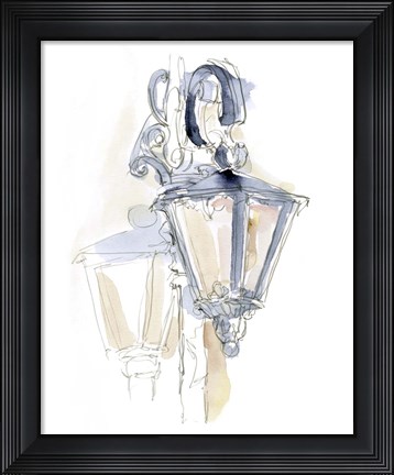 Framed Watercolor Street Lamp I Print