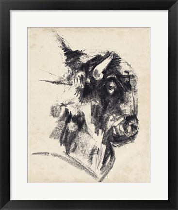 Framed Bison Head Gesture I Print