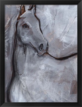 Framed White Horse Contour I Print