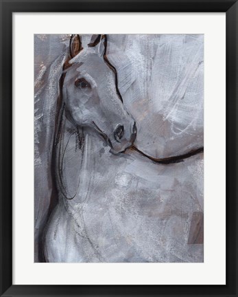 Framed White Horse Contour I Print