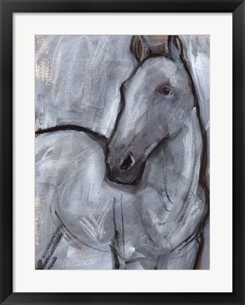 Framed White Horse Contour II Print