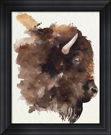 Framed Watercolor Bison Profile I Print
