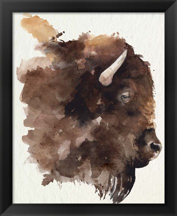 Framed Watercolor Bison Profile I Print