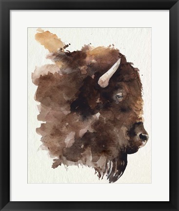 Framed Watercolor Bison Profile I Print