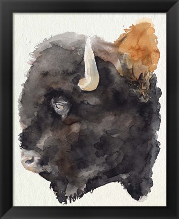 Framed Watercolor Bison Profile II Print