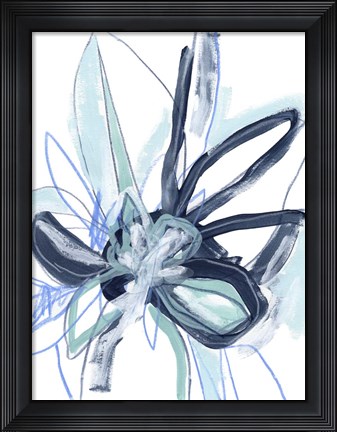 Framed Blue Floral Burst I Print