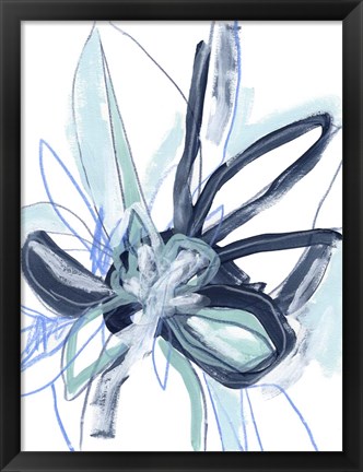 Framed Blue Floral Burst I Print