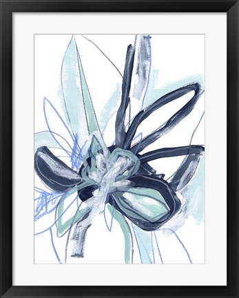 Framed Blue Floral Burst I Print
