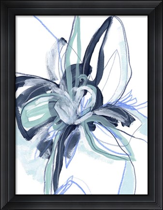 Framed Blue Floral Burst II Print