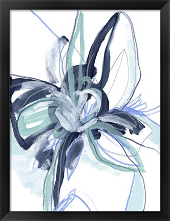 Framed Blue Floral Burst II Print